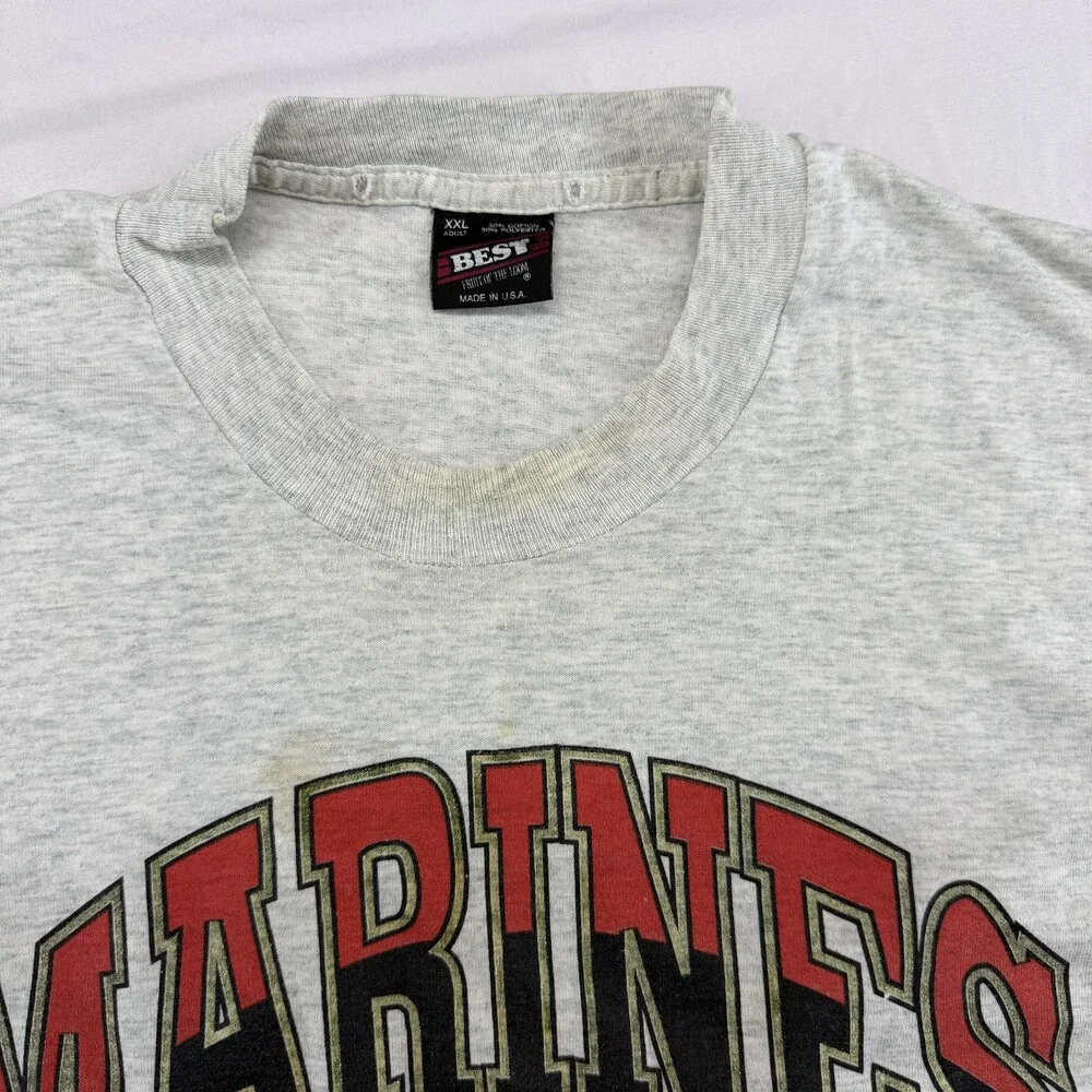 Vintage Marines Shirt Mens 2XL Gray USMC Eagle Globe Anchor Graphic 90s USA